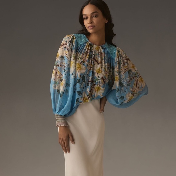 Anthropologie Bl-nk Sequin-Embellished Blouse Blue Small Small NWT - Picture 1 of 10